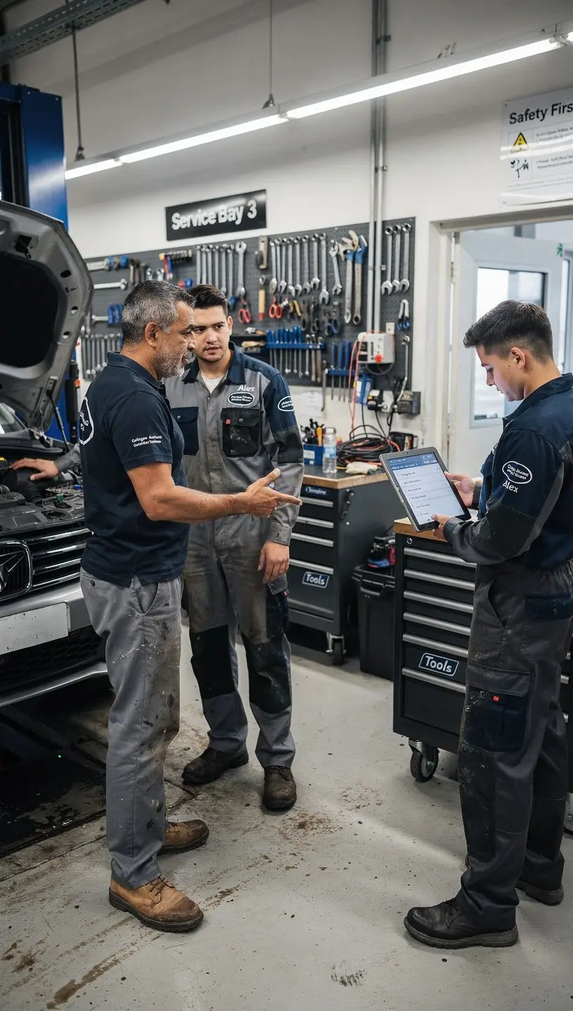 Ein Fahrzeughalter unterschreibt einen Versicherungsvertrag mit umfassendem Schutz und Serviceleistungen